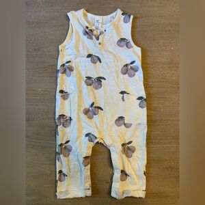 H&M Cream Sleeveless Romper with Purple Plum Fruit Print